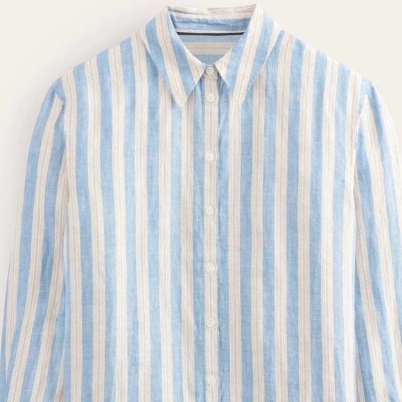 Boden Relaxed Linen Button Down Shirt Porcelain Blue Sparkle Stripe 14R - Picture 6 of 16